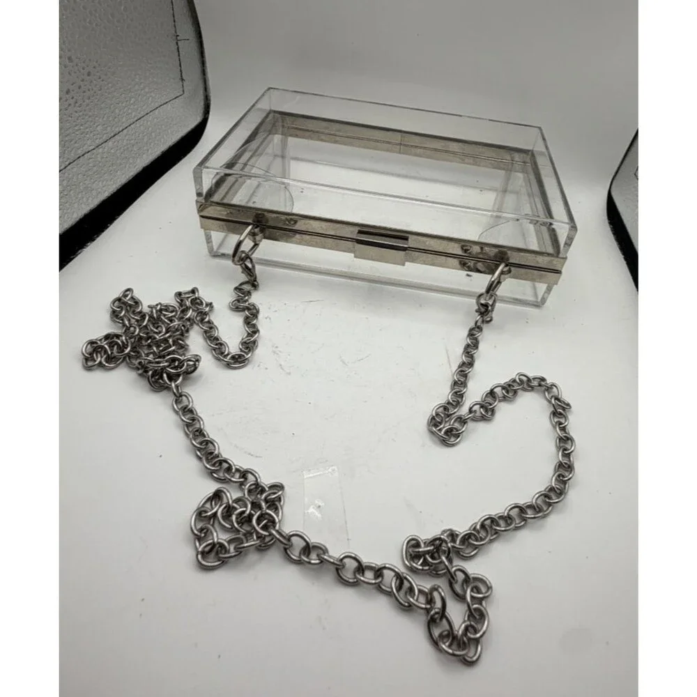 👜Clear Box Hard Case Crossbody Bag | Women's Small | Silver Chain Strap & Clasp